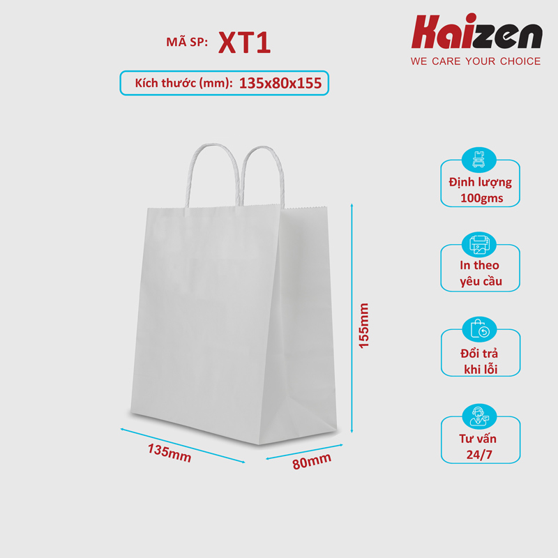 Túi kraft trắng quai xoắn trắng