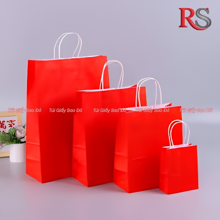 Túi đỏ quai xoắn trắng