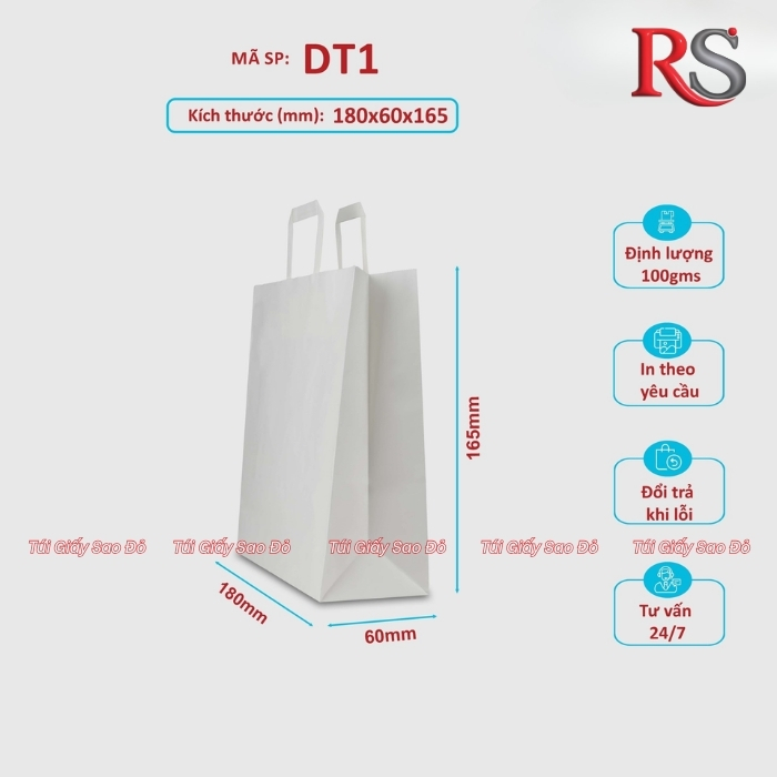 Túi kraft trắng quai dẹt trắng