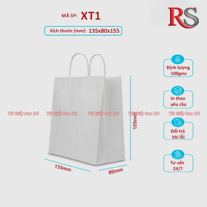 Túi kraft trắng quai xoắn trắng