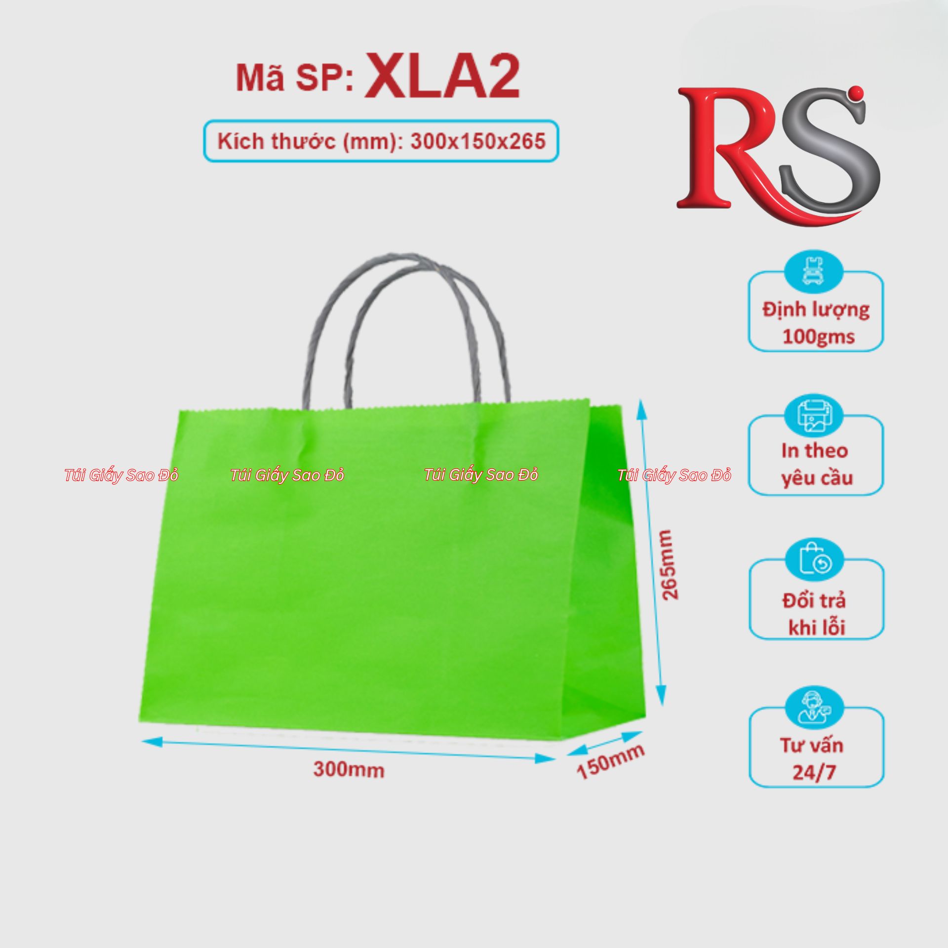 Túi kraft Xanh Lá quai nhiều màu