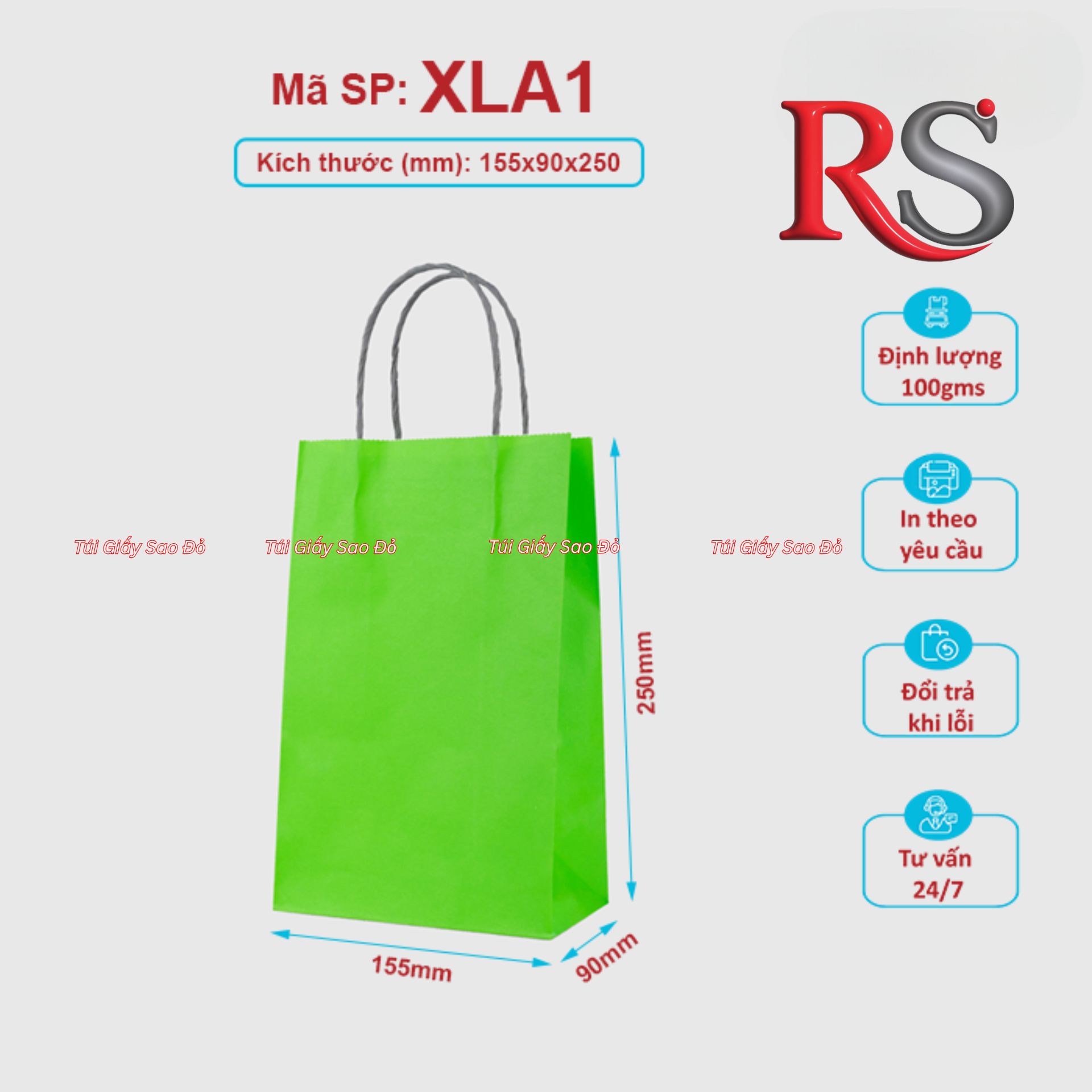 Túi kraft Xanh Lá quai nhiều màu