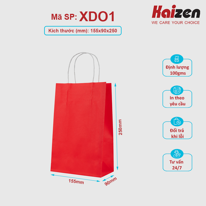 Túi Kraft màu Đỏ quai nhiều màu