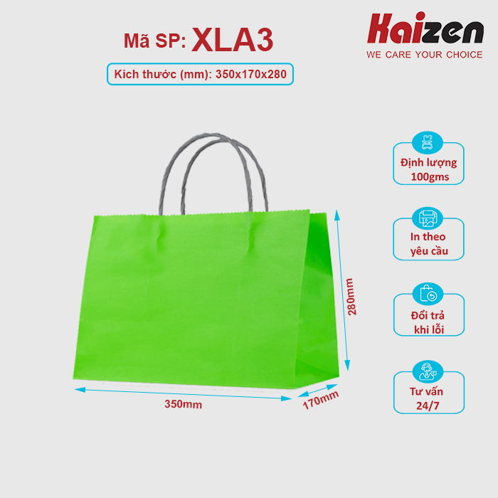 Túi kraft Xanh Lá quai nhiều màu